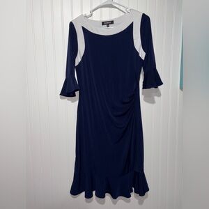 Glamour Elegant Navy and White Dress with ruffles| Size 10